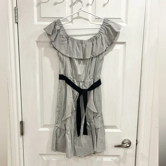 Maje Rigate Off Shoulder Striped Ruffle Dress - Picture 6 of 16